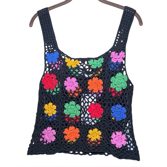 Zara Tops - Colorful Crochet Floral Tank Top Granny Square Boho Festival Y2K Medium NWT